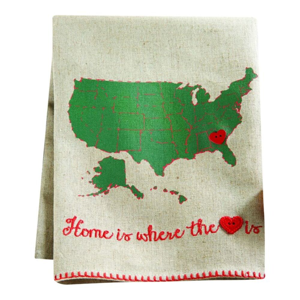 Mud Pie Linen Tea Towel Home is Where the Heart Is United States Map 21 Inches
